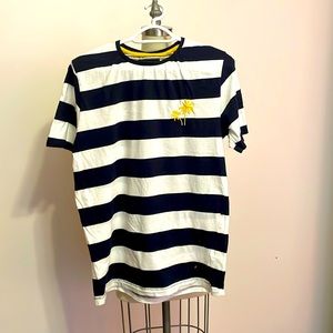 Women’s Short Sleeves Shirt Navy & White Yellow Denim & Flower Medium